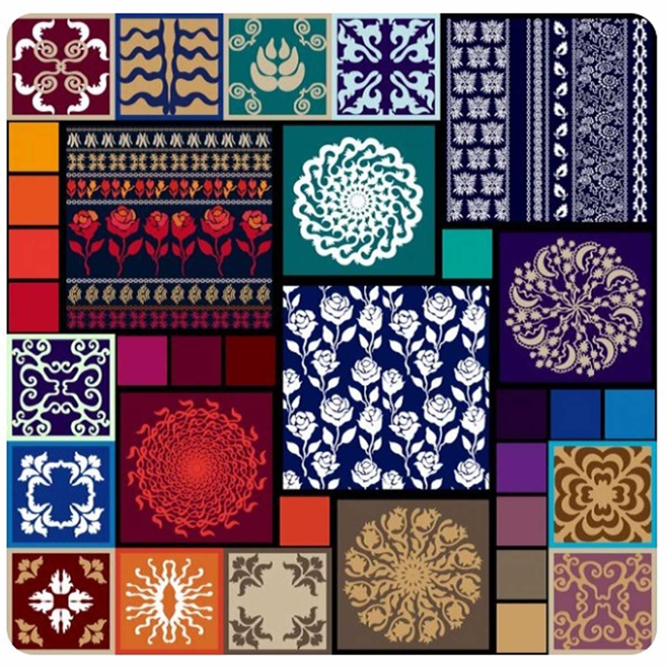 Colorful and different designs of bohemian patterns.