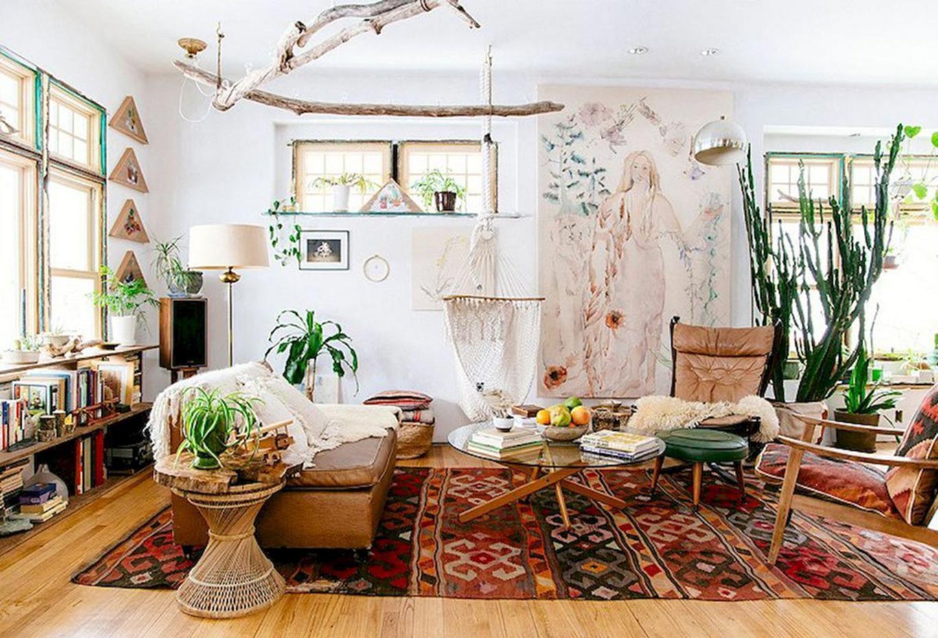Color a boho space with fresh or dried plants.