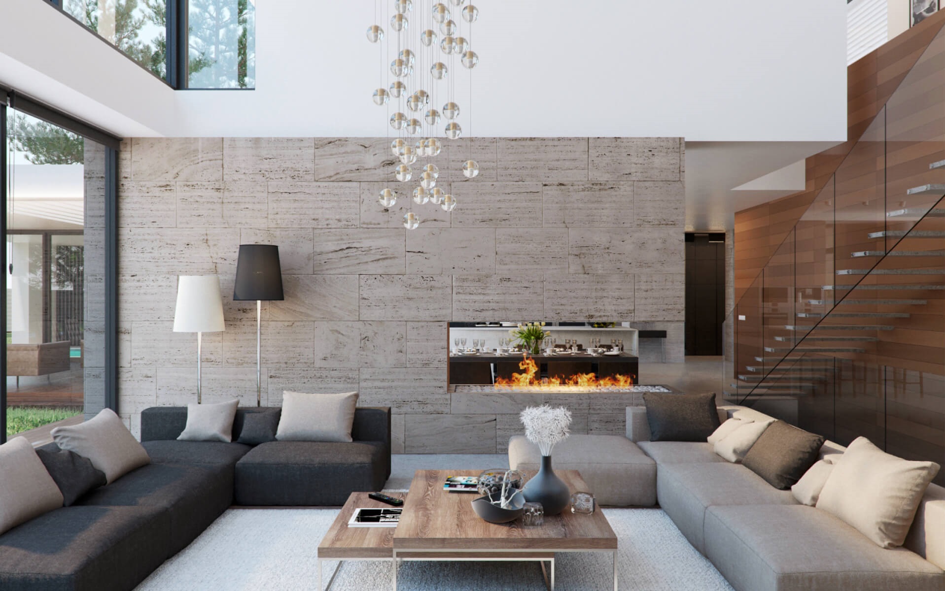 Contemporary interior design in a spacious living room.