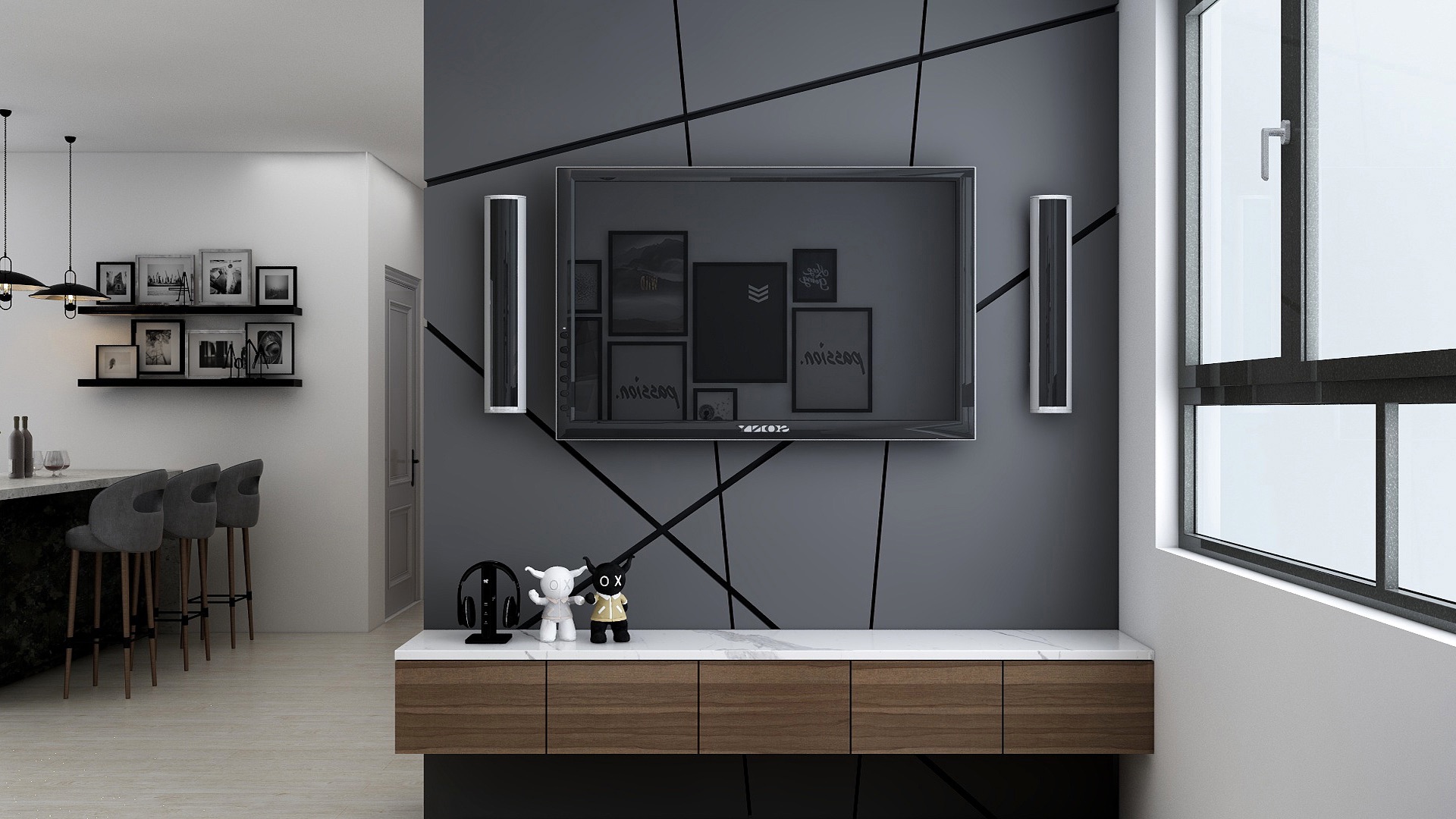 Contemporary feature wall designed with geometric outline