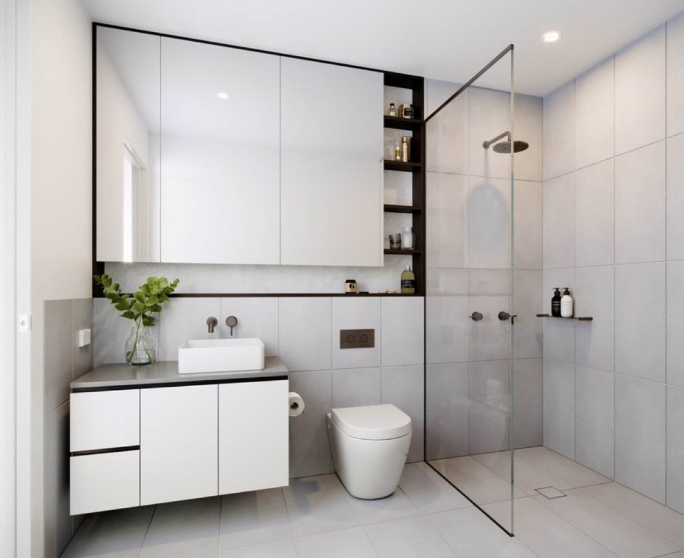 Minimal furniture and clean line elements in a Contemporary bathroom