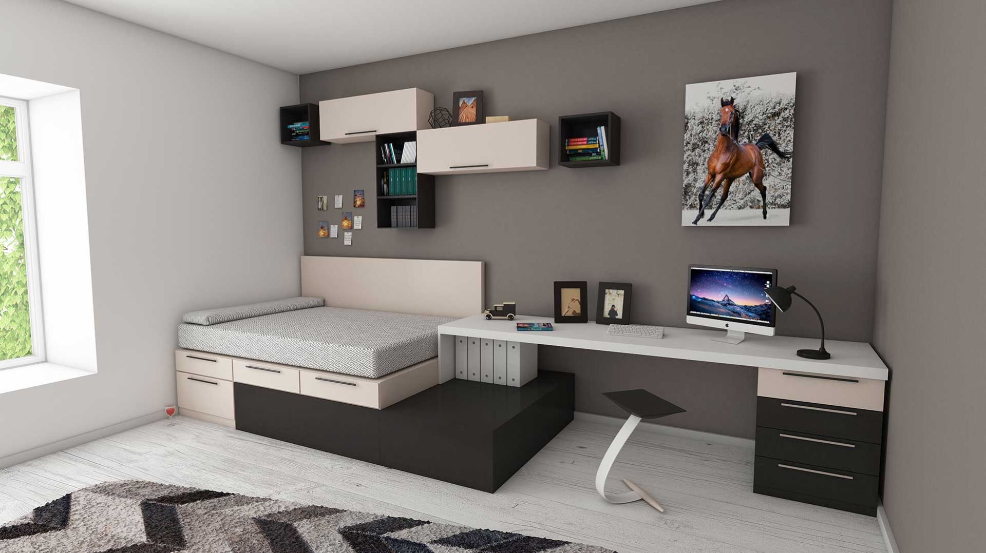 Multipurpose furniture in a Contemporary bedroom