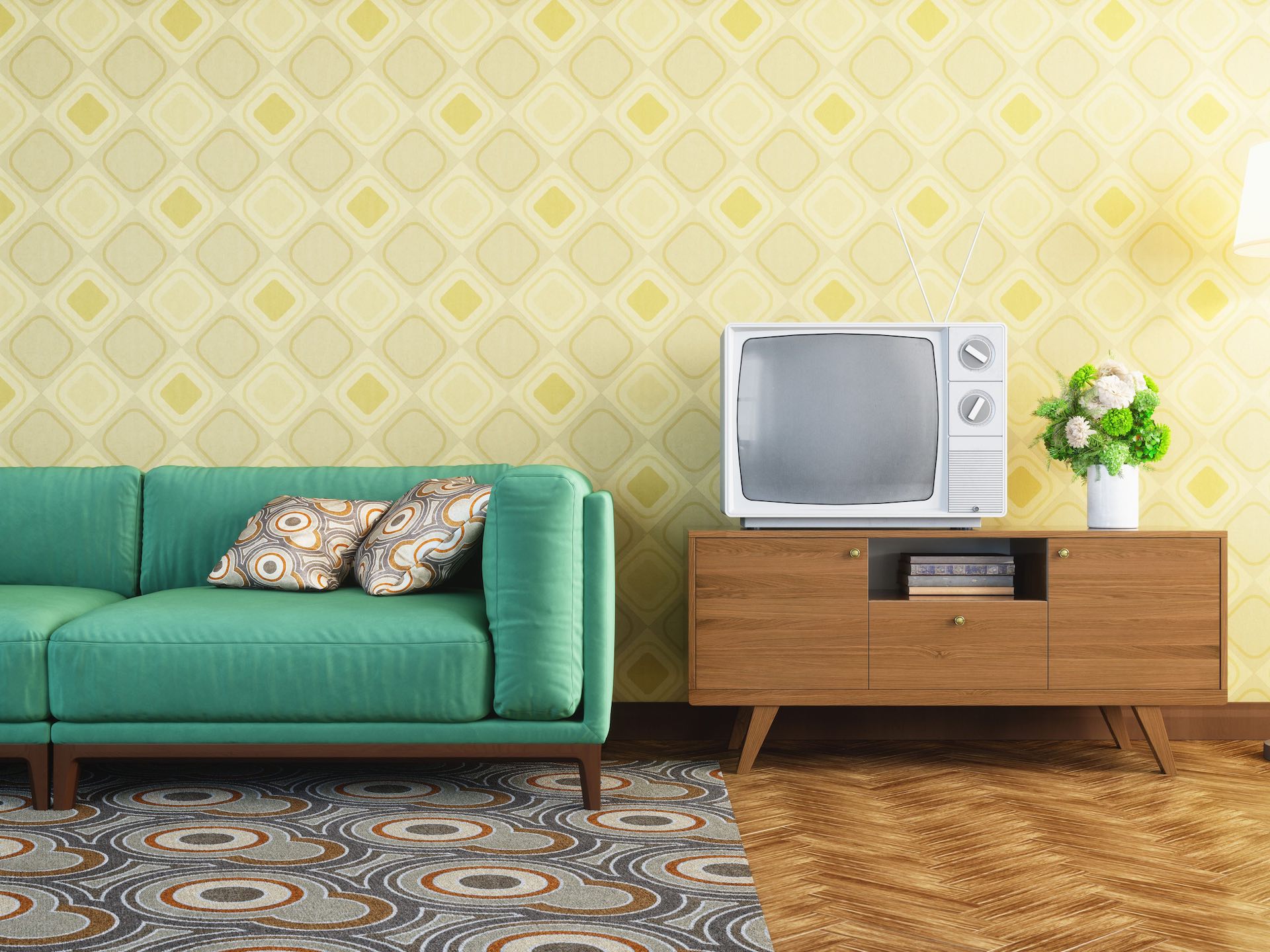 Heavy and dramatic patterns on walls and floorings in Retro homes