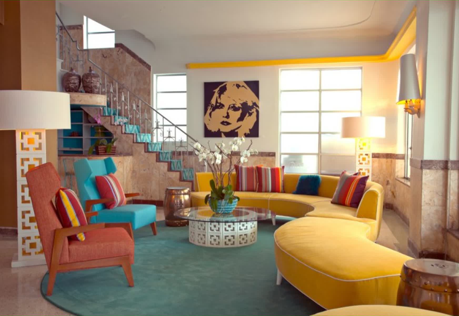 Bold, colorful, and funky decorative textures accents the Retro style