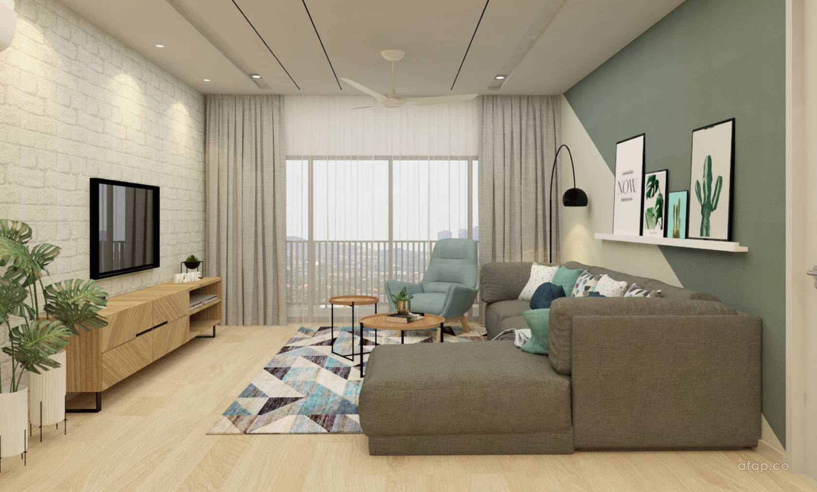 4-room HDB living room of a modern mix Scandinavian style infused with Industrial essence