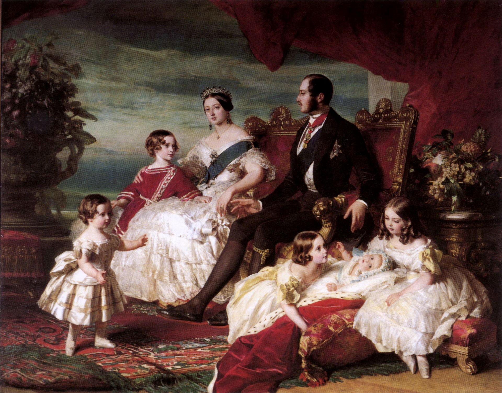 Portrait of Queen Victoria, Prince Albert, and five children.