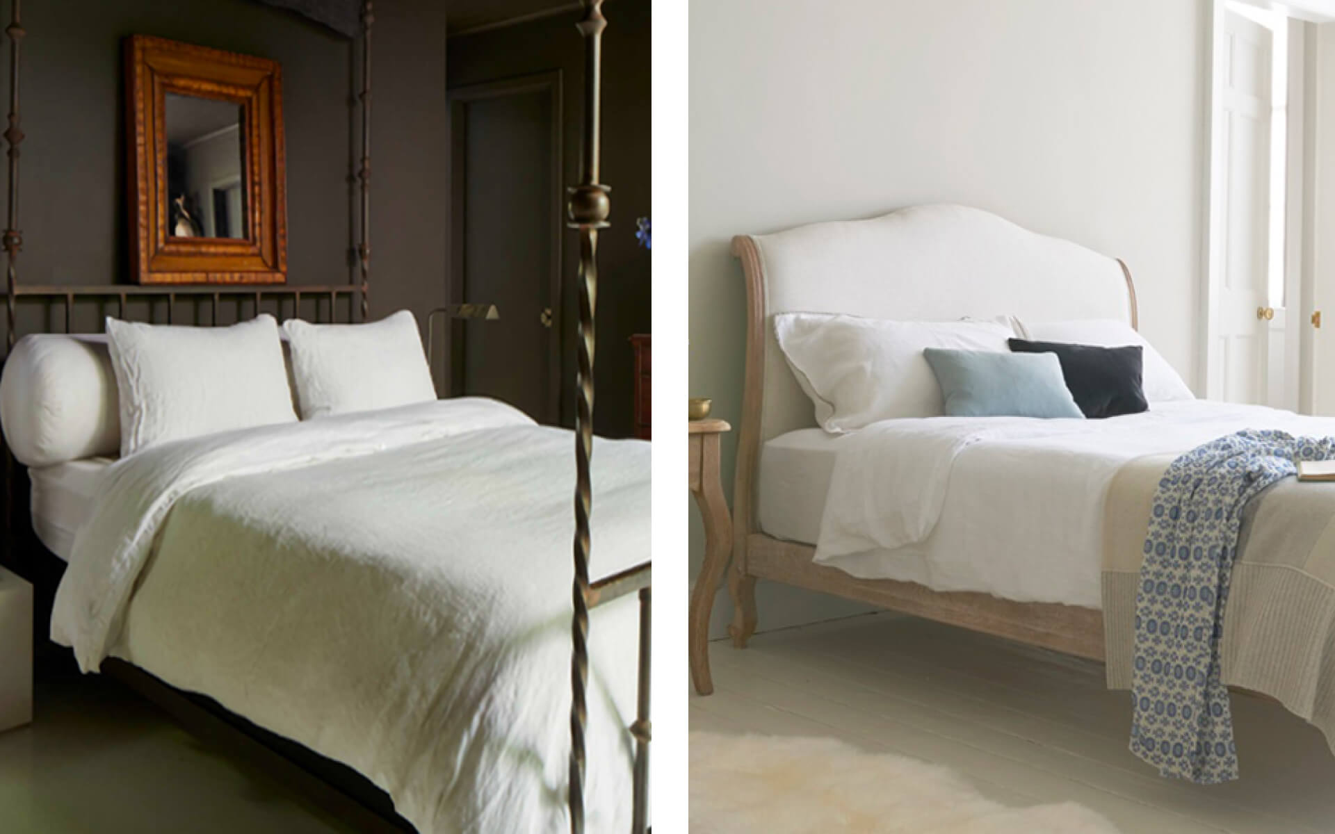 Bedroom with heavily contrasting colors look cramped compared with bedroom with soft and light colors that look spacious
